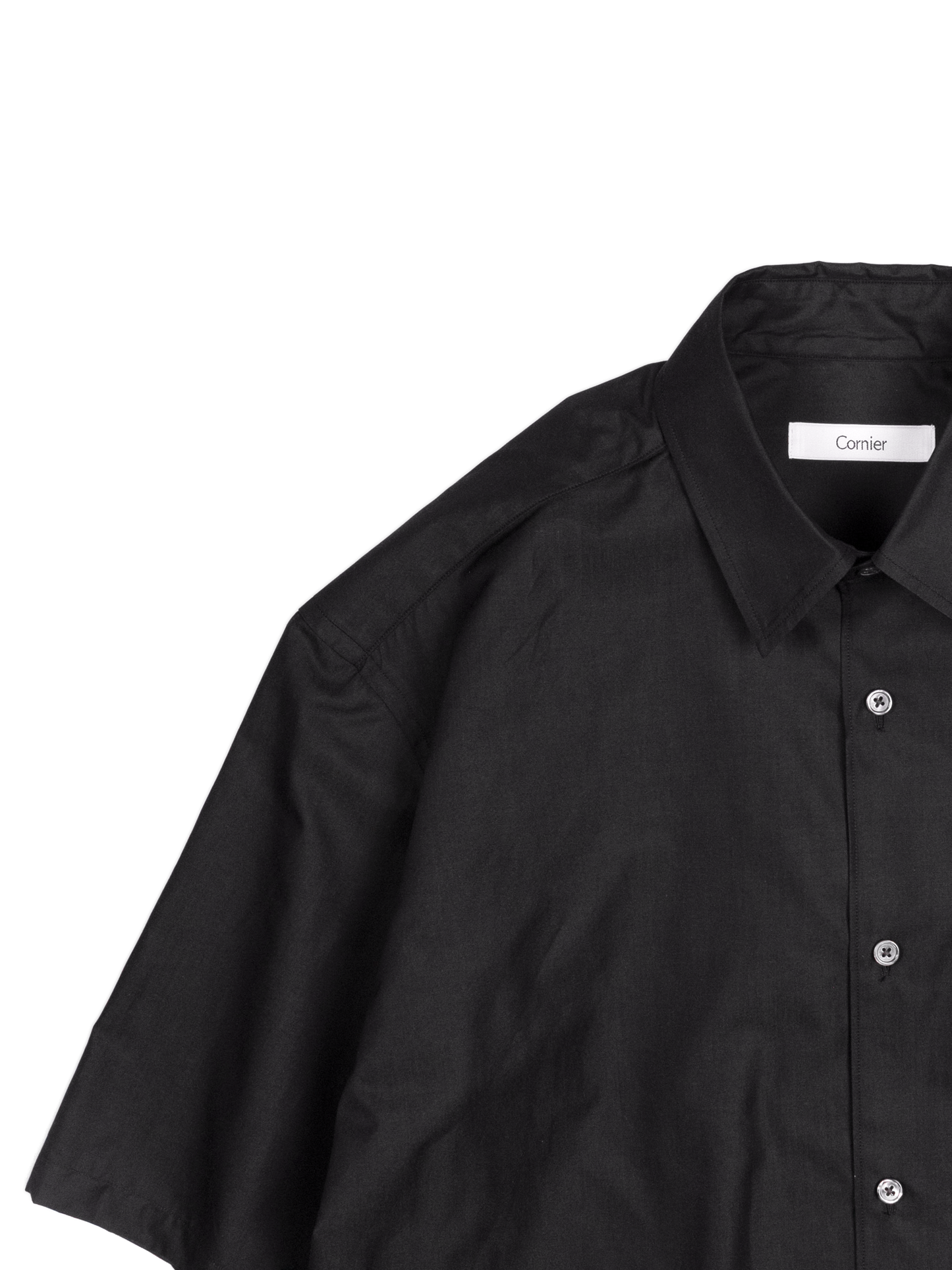 FINX COTTON CHAMBRAY LIGHT DENIM H/S BIG SHIRTS｜BLACK