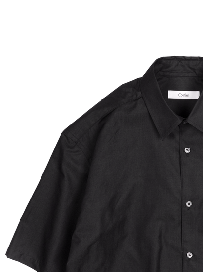FINX COTTON CHAMBRAY LIGHT DENIM H/S BIG SHIRTS｜BLACK
