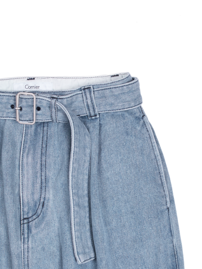 SILK/COTTON DENIM PANTS for WOMEN｜LIGHT BLUE