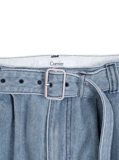 SILK/COTTON DENIM PANTS for WOMEN｜LIGHT BLUE