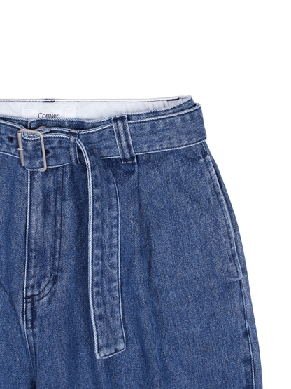 SILK/COTTON DENIM PANTS for WOMEN｜BLUE