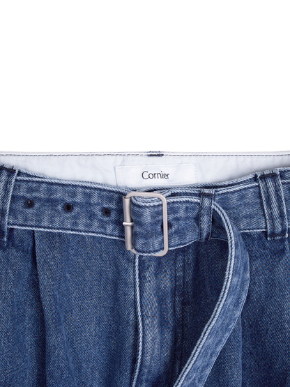 SILK/COTTON DENIM PANTS for WOMEN｜BLUE