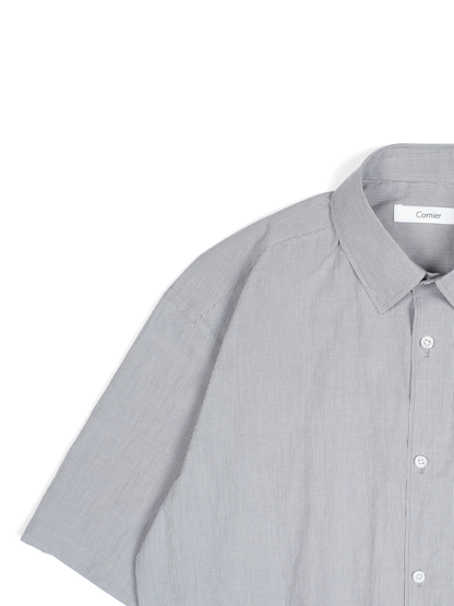 FINX COTTON LIGHT CORD LANE STRIPE HS SHIRTS｜GRAY STRIPE