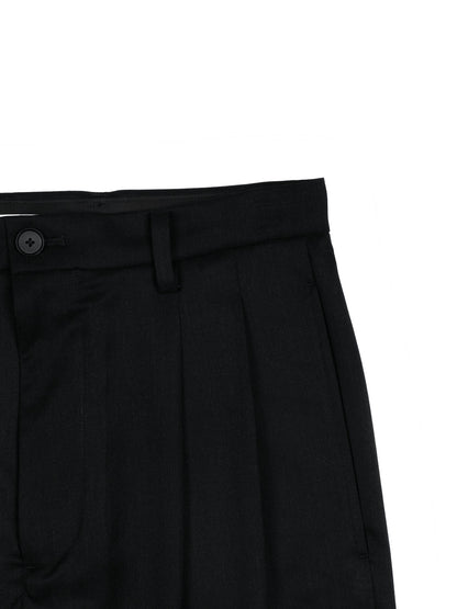 Super130's WORSTED WOOL GABARDINE 2-TUCK PANTS｜TOP BLACK