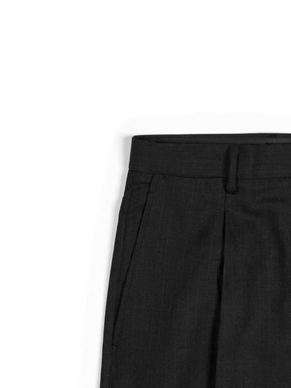 Super130's WORSTED WOOL STRIPE SLACKS｜CHARCOAL STRIPE