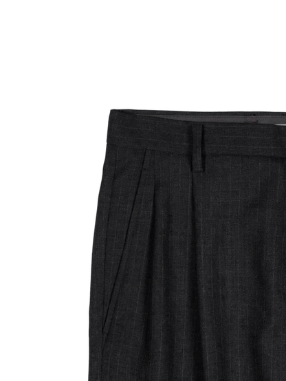 Super130's WORSTED WOOL STRIPE 2-TUCK PANTS｜CHARCOAL STRIPE