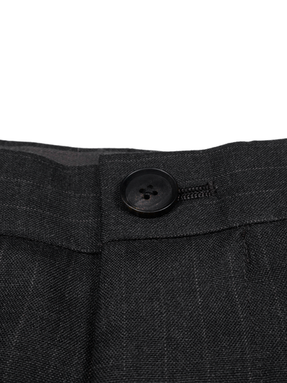 Super130's WORSTED WOOL STRIPE 2-TUCK PANTS｜CHARCOAL STRIPE