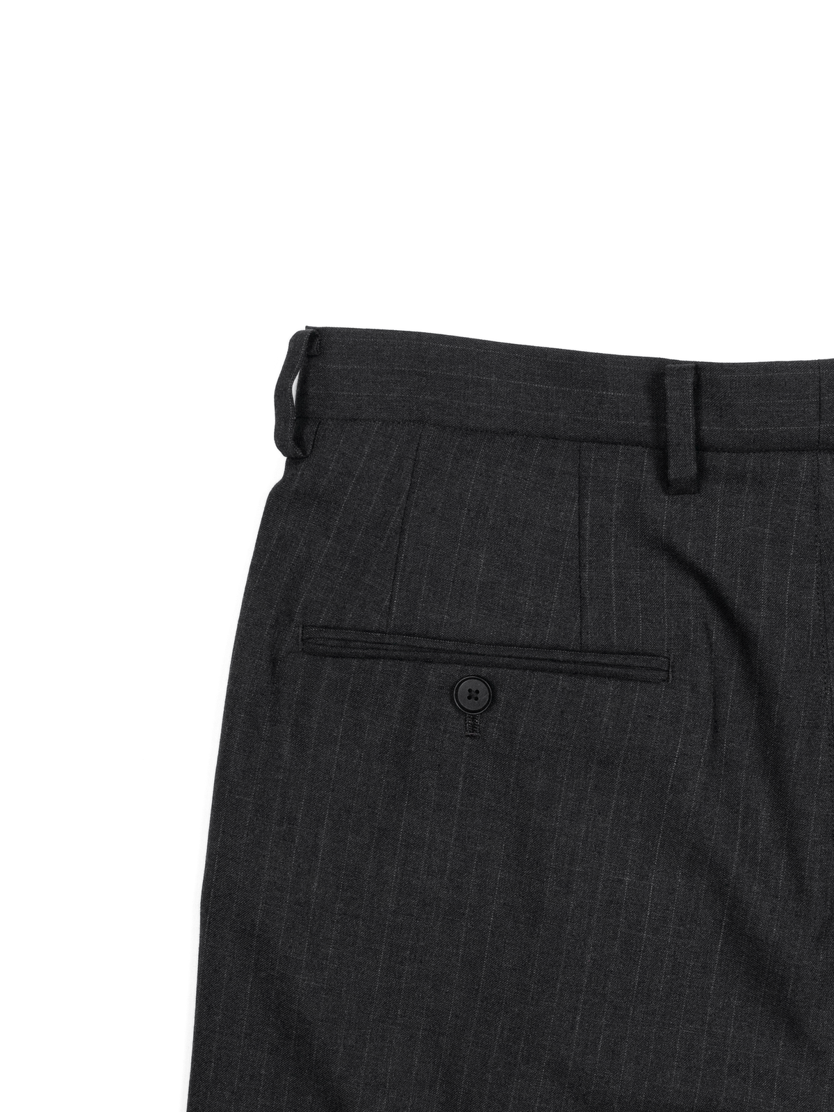 Super130's WORSTED WOOL STRIPE 2-TUCK PANTS｜CHARCOAL STRIPE