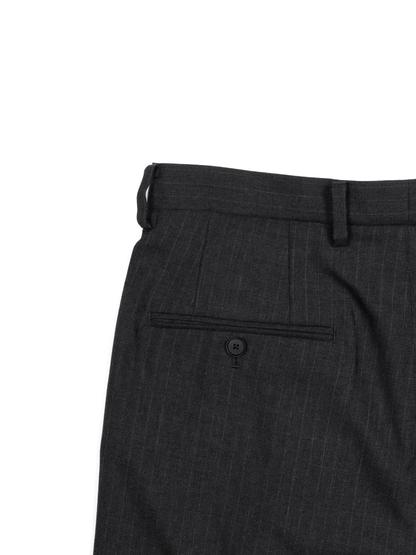 Super130's WORSTED WOOL STRIPE 2-TUCK PANTS｜CHARCOAL STRIPE