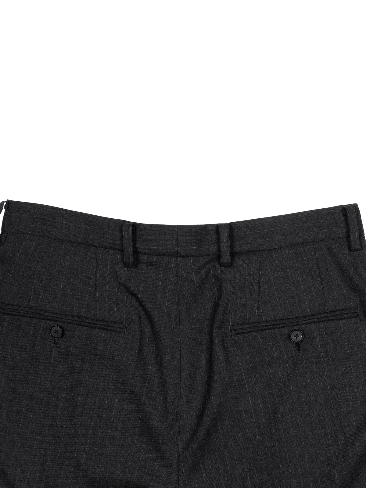 Super130's WORSTED WOOL STRIPE 2-TUCK PANTS｜CHARCOAL STRIPE