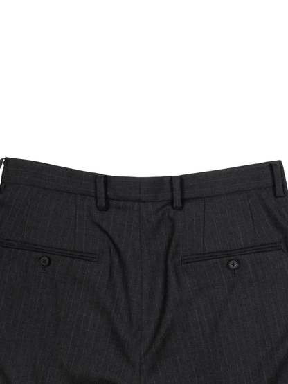 Super130's WORSTED WOOL STRIPE 2-TUCK PANTS｜CHARCOAL STRIPE