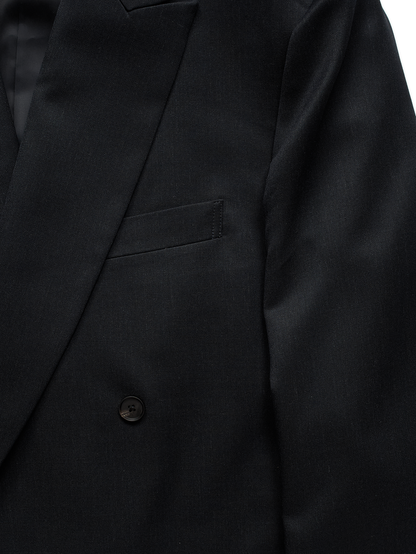 Super130's WORSTED WOOL GABARDINE DOUBLE BREASTED JACKET｜TOP D.NAVY