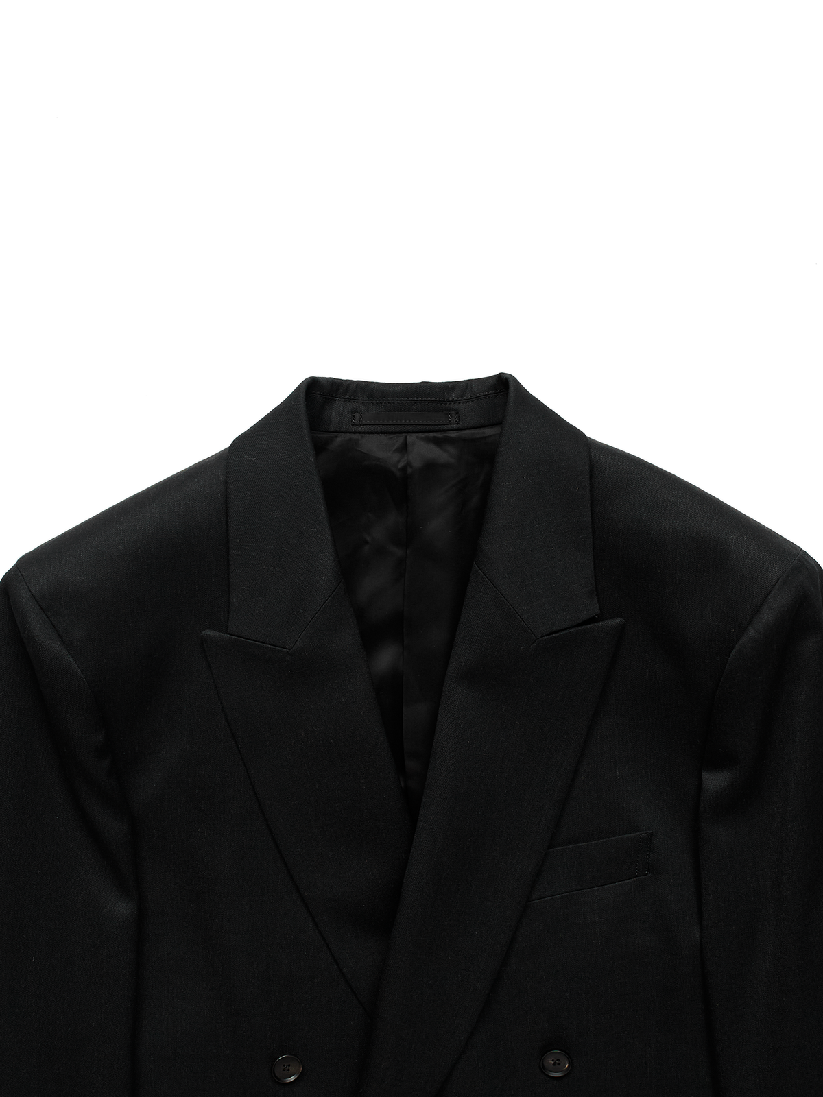 Super130's WORSTED WOOL GABARDINE DOUBLE BREASTED JACKET｜TOP BLACK