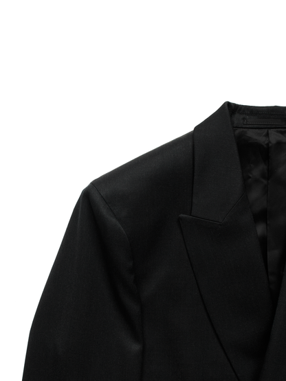 Super130's WORSTED WOOL GABARDINE DOUBLE BREASTED JACKET｜TOP BLACK