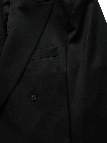 Super130's WORSTED WOOL GABARDINE DOUBLE BREASTED JACKET｜TOP BLACK