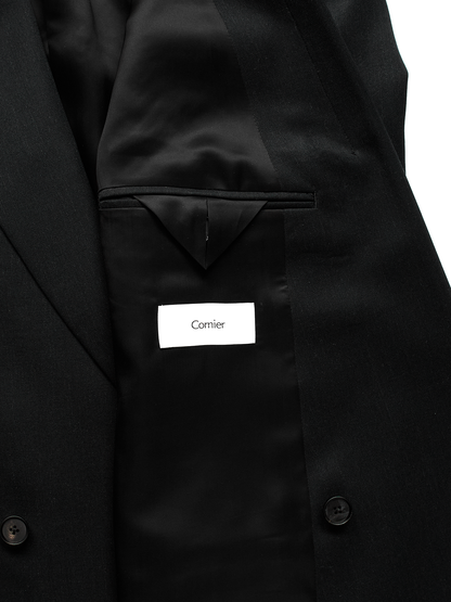 Super130's WORSTED WOOL GABARDINE DOUBLE BREASTED JACKET｜TOP BLACK