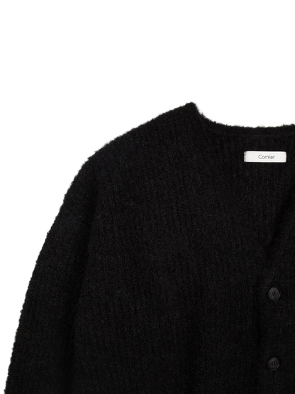ALPACA/WOOL V-NECK CARDIGAN｜BLACK