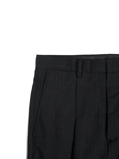 Super130's WORSTED WOOL STRIPE SLACKS｜CHARCOAL STRIPE