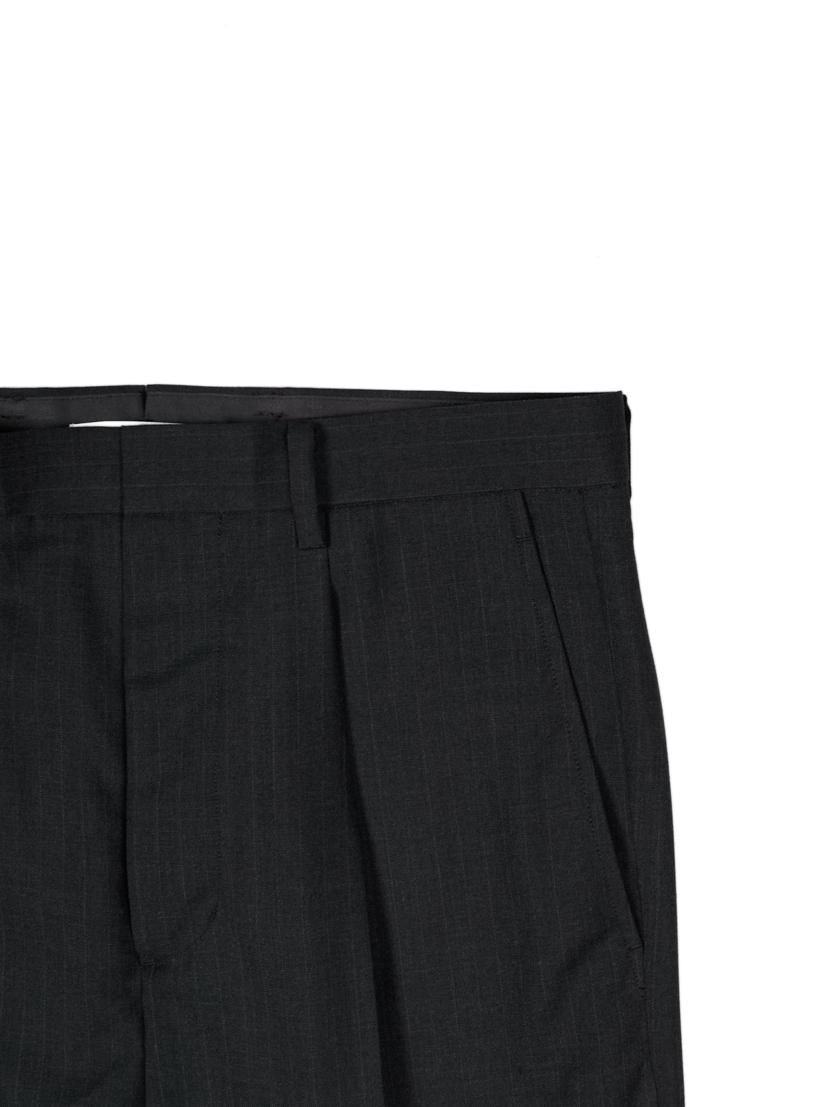 Super130's WORSTED WOOL STRIPE SLACKS｜CHARCOAL STRIPE
