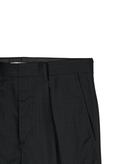 Super130's WORSTED WOOL STRIPE SLACKS｜CHARCOAL STRIPE