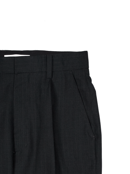 Super130's WORSTED WOOL STRIPE SLACKS for WOMEN｜CHARCOAL STRIPE