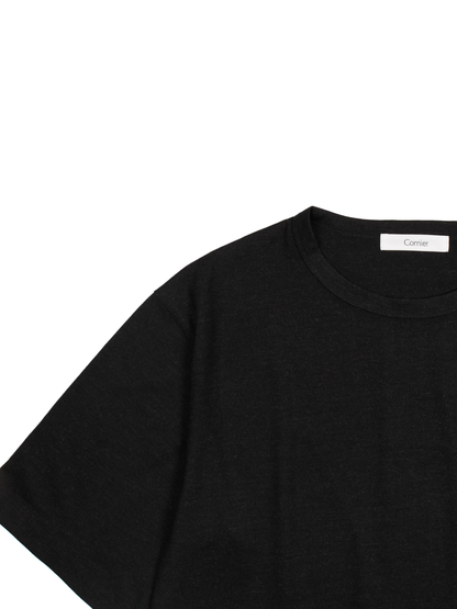 Super160's WORSTED WOOL HEAVY T-SHIRTS HALF SLEEVE｜TOP BLACK