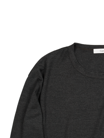 Super160's WORSTED WOOL HEAVY T-SHIRTS LONG SLEEVE｜TOP CHARCOAL