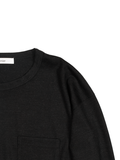 Super160's WORSTED WOOL HEAVY T-SHIRTS LONG SLEEVE｜TOP BLACK