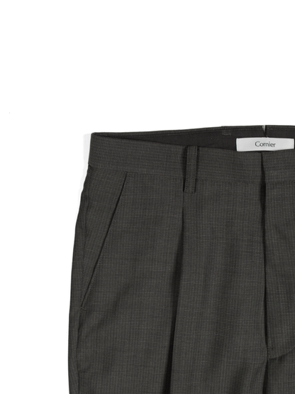 Super130's WOOL/SILK RETRO CHECK SLACKS｜GREIGE