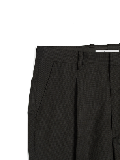Super130's WOOL/SILK RETRO CHECK SLACKS｜DARK BROWN