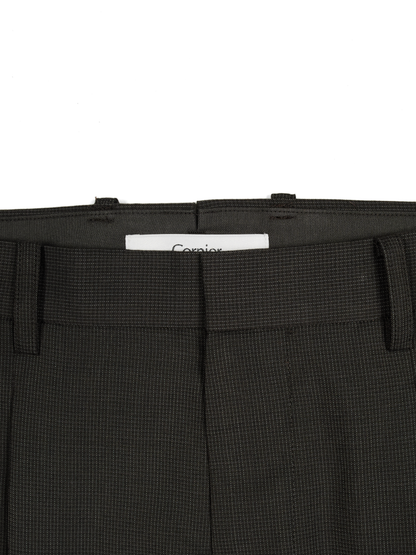 Super130's WOOL/SILK RETRO CHECK SLACKS｜DARK BROWN