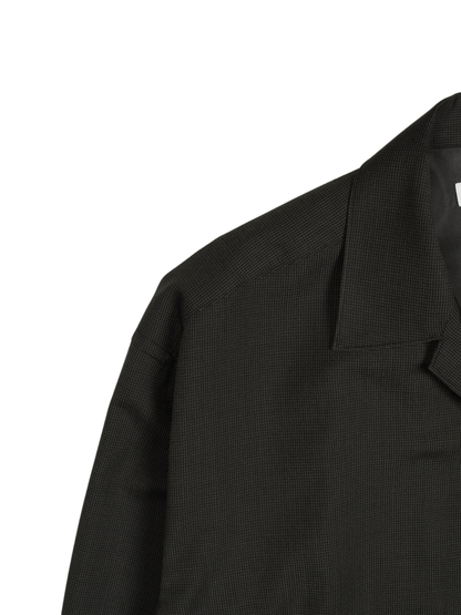 Super130's WOOL/SILK RETRO CHECK OPEN COLLAR SHIRTS｜DARK BROWN