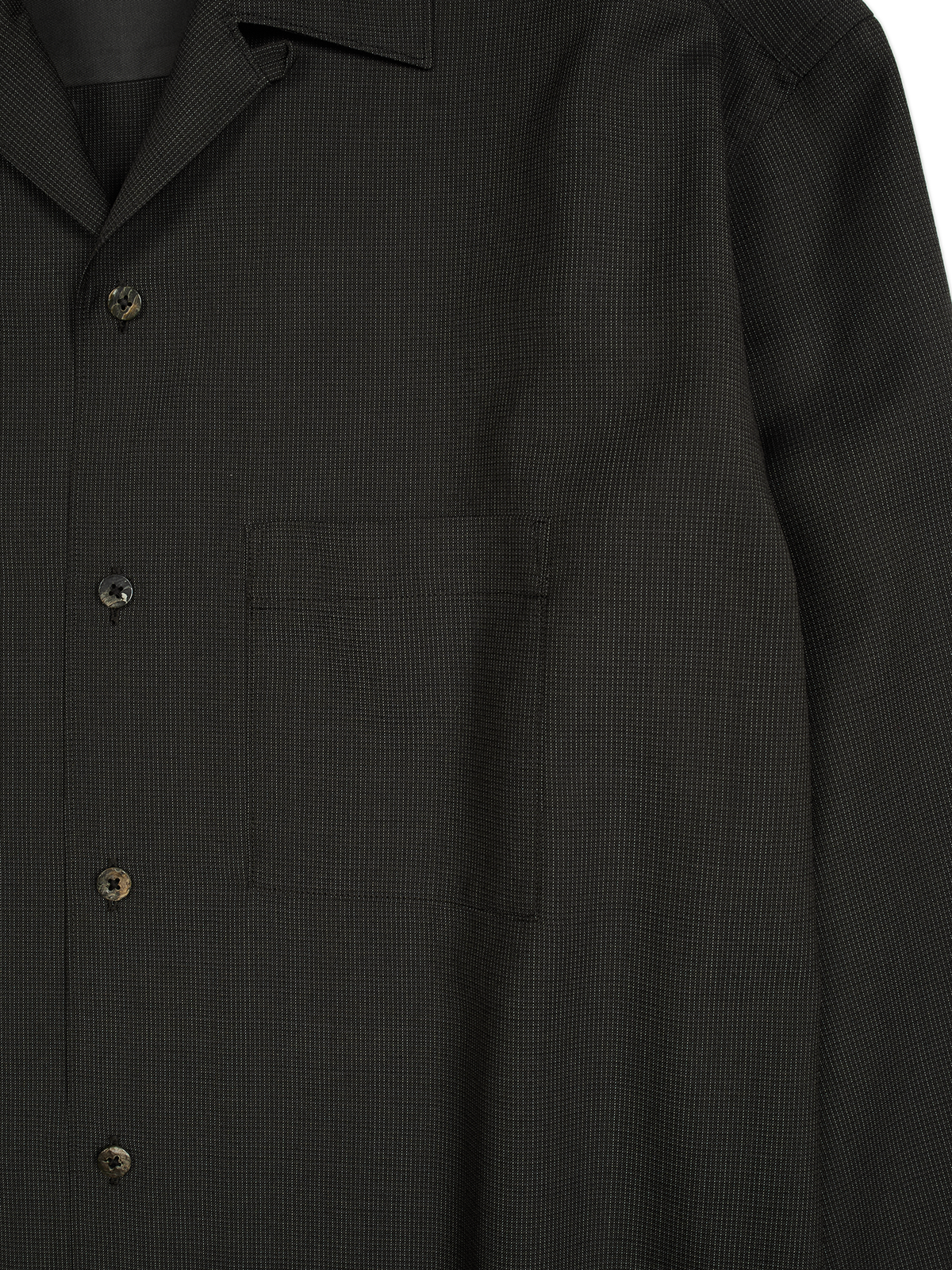 Super130's WOOL/SILK RETRO CHECK OPEN COLLAR SHIRTS｜DARK BROWN
