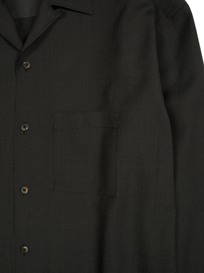 Super130's WOOL/SILK RETRO CHECK OPEN COLLAR SHIRTS｜DARK BROWN