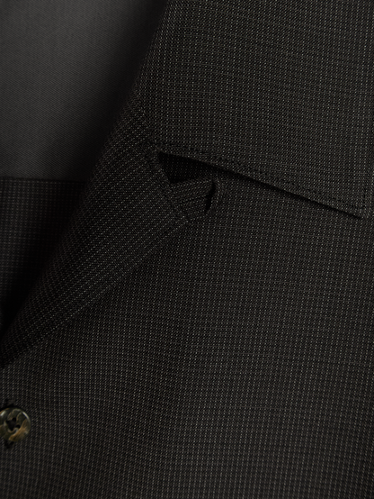 Super130's WOOL/SILK RETRO CHECK OPEN COLLAR SHIRTS｜DARK BROWN