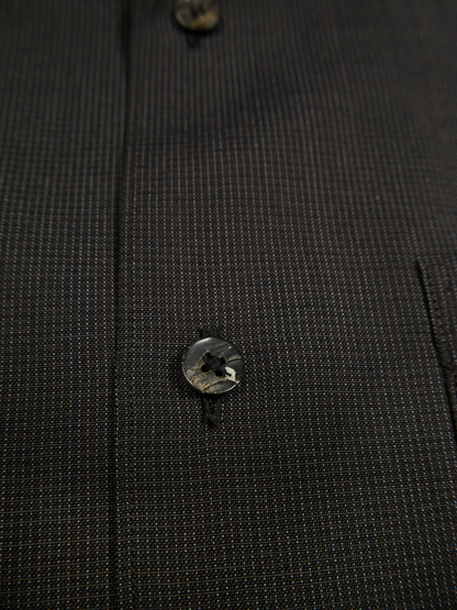 Super130's WOOL/SILK RETRO CHECK OPEN COLLAR SHIRTS｜DARK BROWN