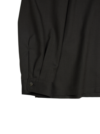 Super130's WOOL/SILK RETRO CHECK OPEN COLLAR SHIRTS｜DARK BROWN