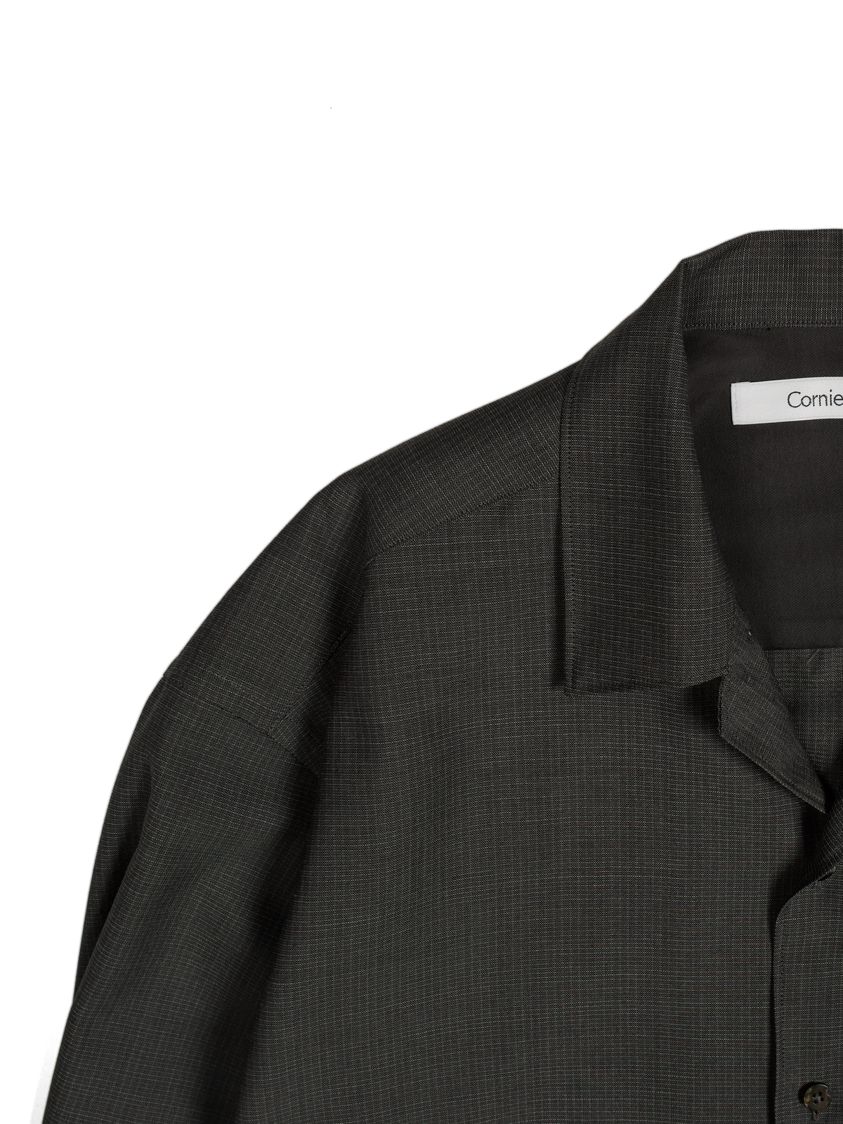 Super130's WOOL/SILK RETRO CHECK OPEN COLLAR SHIRTS｜GREIGE