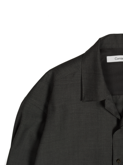 Super130's WOOL/SILK RETRO CHECK OPEN COLLAR SHIRTS｜GREIGE