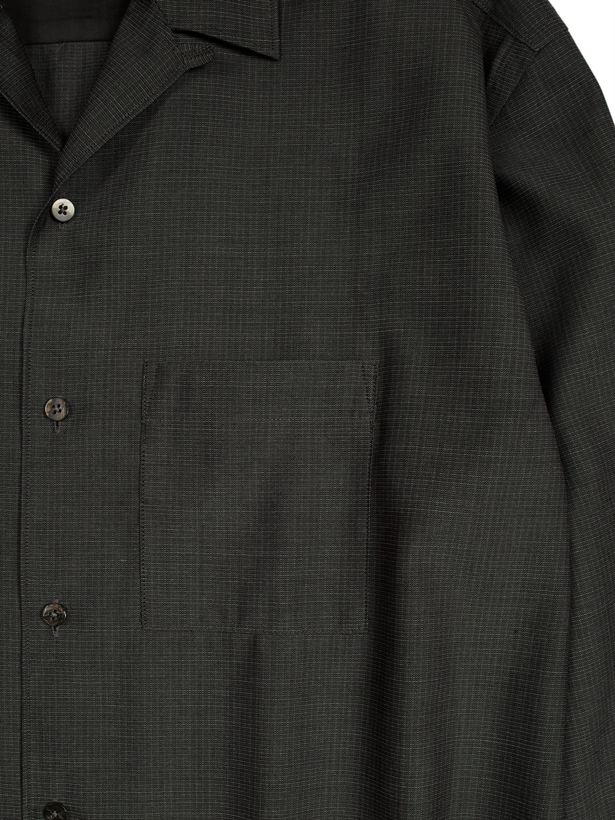 Super130's WOOL/SILK RETRO CHECK OPEN COLLAR SHIRTS｜GREIGE