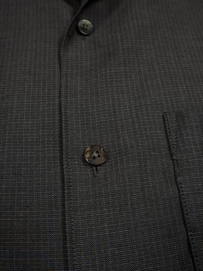 Super130's WOOL/SILK RETRO CHECK OPEN COLLAR SHIRTS｜GREIGE