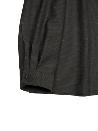 Super130's WOOL/SILK RETRO CHECK OPEN COLLAR SHIRTS｜GREIGE