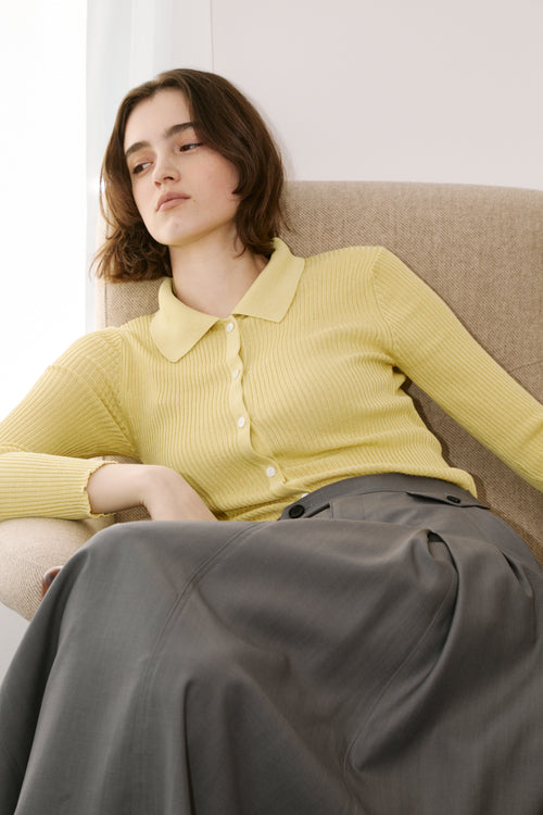 HIGH-TWIST SILK RIB KNIT SHIRTS｜YELLOW