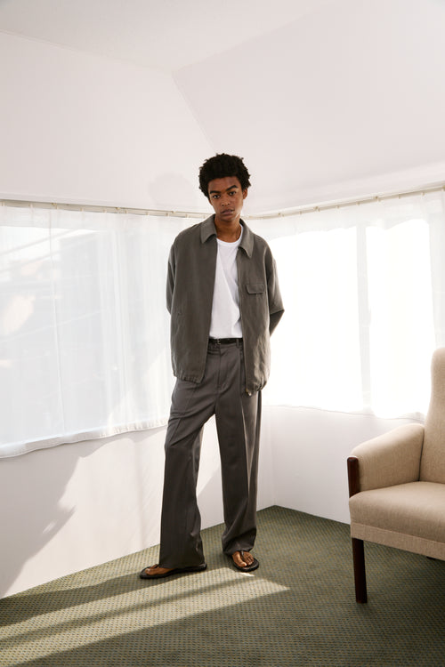 SILK/LINEN FADED GABARDINE ZIP BLOUSON｜HAZE GRAY