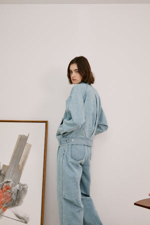 SILK/COTTON DENIM PANTS for WOMEN｜LIGHT BLUE