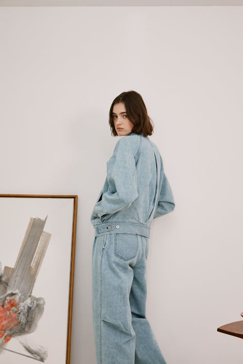 SILK/COTTON DENIM PANTS for WOMEN｜LIGHT BLUE