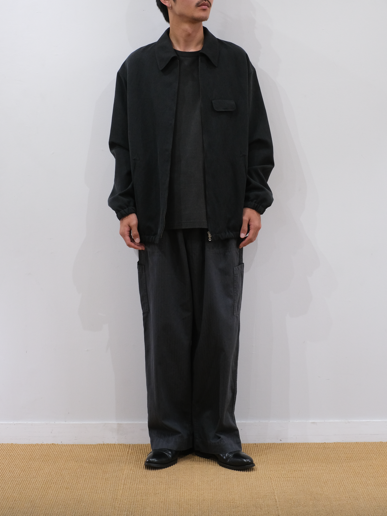 SILK/LINEN FADED GABARDINE ZIP BLOUSON｜BLACK – Cornier