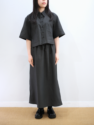 Super160's WOOL/SILK CRISPY HALF SLEEVE SHIRTS for WOMEN｜BLACK