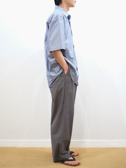 RAW SILK/GIZA STRIPE HALF SLEEVE BIG SHIRTS｜BLUE – Cornier