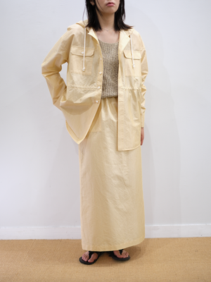 RAW SILK/GIZA STRIPE HOODED SHIRTS for WOMEN｜YELLOW